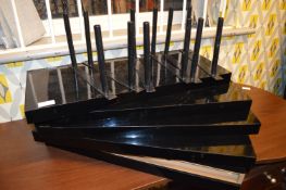 Six Black Laminate Wall Mounted Shelves