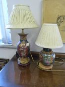 Pair of Floral Decorated Pottery Table Lamps