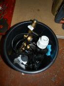 Bucket Containing New Gate Valves, Pressure Gauges