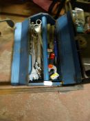 Blue Metal Toolbox Containing Assorted Hand Tools,