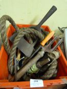 Box Containing Gardening Tools, Tow Rope, etc.