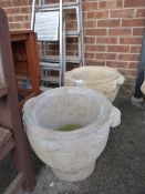 Pair Large Reconstituted Limestone Planters