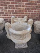 Pair of Reconstituted Limestone Garden Urns