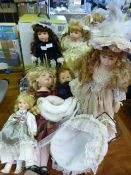 Collection of Porcelain Headed Dolls and One Plast