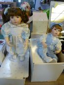 Two Hamilton Collection Porcelain Head Dolls; Kara and Karla