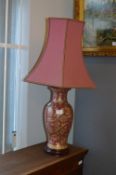 Burgundy and Gold Leaf Decorated Pottery Table Lam