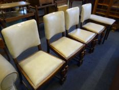 Set of Four Oak Framed Vinyl Seated Dining Chairs
