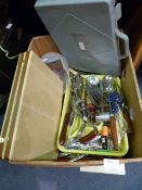 Box Containing Assorted Stainless Steel and Silver