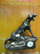 Bronze Effect Pottery Panther Clock