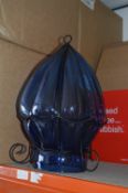 *Pair of Blue Glass Pendant Light Fittings