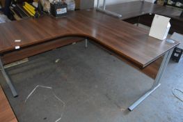 *L-Shape Corner Desk in Dark Cherry & Silver Finis