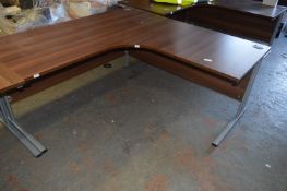 *L-Shape Corner Desk in Dark Cherry & Silver Finis