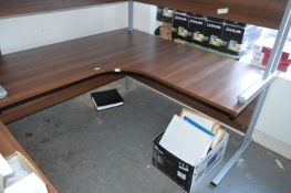 *L-Shape Corner Desk in Dark Cherry & Silver Finis