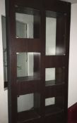 2 x Large Illuminated Display Units - Dark Oak Finish With 6 Single Door Display Compartments -