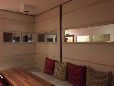 1 x Contempary Cream Leather Corner L Shape Seating Bench With Padded Mirrored High Back Walls and