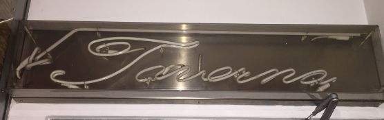 1 x Neon Sign 'Taverna' With Enclosure - W120 x H28 cms - CL188 - Ref GF19 - Location: London W1J
