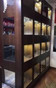 1 x Large Display Unit - Dark Oak Finish With 16 Single Door Display Compartments - Tempered Glass -