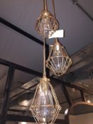 1 x Designer Industrial-Style Triple Pendant Light Fitting - Approx Dimensions: Diameter 12cm, Drop