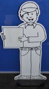 2 x Lifesize Freestanding Schoolboys With Notice Sign Insert - Strong Material With Wooden Base -
