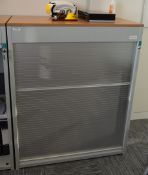 1 x Flexiform Tambour Door Office Storage Filing Cabinet - Grey and Beech Finish - High Quality