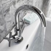 1 x Swan Neck Basin Mixer Tap - Brass Construction With Contemporary Chrome Finish - Unused Stock -