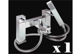 1 x Verona Deck Bath Shower Mixer Tap - Vogue Bathrooms - Modern Bath Mixer Tap in Bright Chrome Wit