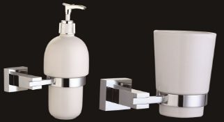 2 x Vogue Bathroooms Series 4 Single Wall Mounted Soap Dispensers and Toothbrush Tumbler Sets -