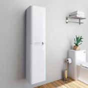 1 x Mode Planet White Gloss Wall Hung Tall Storage Cabinet With Curved Edges - Unused Stock -