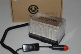 2 x LED Flash Light Car Roadside Beacons - In Amber - DC 12V 15W - With Car Charger - Dimensions