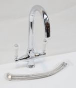 1 x Kitchen Mono Mixer Tap White With Ceramic Double Lever In Chrome – Used Commercial Sample In