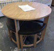 Oak Ash Veneer Stowaway Dining Table with 4 Brown Faux Leather Padded Stools - CL185 - Ref:OakSW -