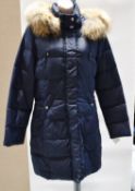 1 x Steilmann Kirsten Size 12 Womens Dark Blue Quilted Coat / Jacket with Faux Fur Hood Trim - CL210