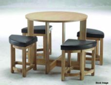 Oak Ash Veneer Stowaway Dining Table with 4 Brown Faux Leather Padded Stools - CL185 - Ref:OakSW -