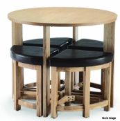 Oak Ash Veneer Stowaway Dining Table with 4 Brown Faux Leather Padded Stools - CL185 - Ref:OakSW -