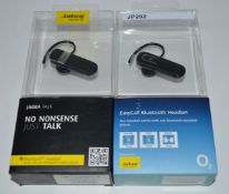 2 x Bluetooth Headsets - Brand New - Jabra Talk and o2 Easycall - CL400 - Ref JP292 - Location: