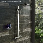 1 x Soft Square Thermostatic Riser Shower System - Features Hand Set And Chrome Finish - Ref: MSC067