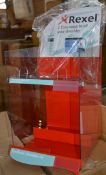 6 x Rexel Desktop Retail Display Units - Red and Clear Perspex - Qube3 Retail Innovation - New and