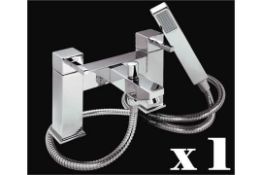 1 x Verona Deck Bath Shower Mixer Tap - Vogue Bathrooms - Modern Bath Mixer Tap in Bright Chrome Wit