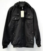 1 x Mens Zip-Up Cotton Jacket With Plush Lining And Removable Hood - New With Tags - Recent Store C