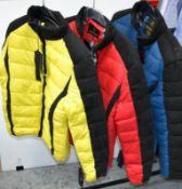 9 x Mens Zip-up Padded Jackets - New With Tags - 3 Assorted Bright Colours Supplied (Red, Yellow