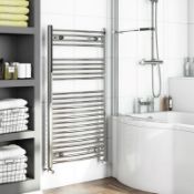 1 x Curved Heated Towel Rail Radiator (TW09) - Unused Sealed Stock - Size: 1150 x 600mm - CL190 - Re