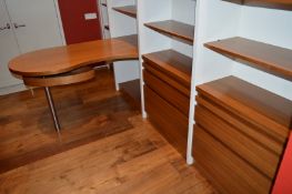 1 x Bespoke Office Suite in Cream and Walnut - Features Shaped Office Desk, Drawers and Storage