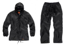 4 x Scruffs 2Pc Waterproof Rainsuit - Black - Large - CL185 - Ref: SC/RAINSU/BLK/L/P47 - New Stock -