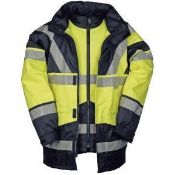 1 x Sioen Skollfield 4In1 Hi-Vis Jacket - Yellow/Navy - Size 2XL - CL185 - Ref: SI/209A/YELNVY/2XL/P