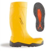 1 x Pair of Dunlop Purofort Yellow Safety Wellington Boots Size 12 - CL185 - Ref: RU/462241/12/P4 -