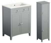 1 x Camberley Grey Vanity Unit and Tallboy Set - Includes 600mm Vanity Unit and 400mm Tallboy - Sink