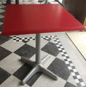 4 x Retro Square Bistro Tables - Red Tops With Silver Bases - CL235 - Location: London N1 These