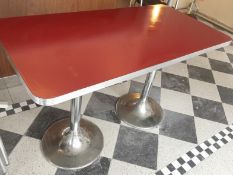 1 x Retro 1950's Style American Diner Restaurant Dining Table - Red Table Top With Chrome Edging and