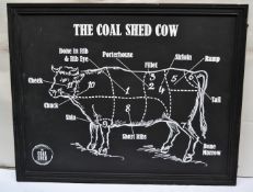 1 x Large Framed Diagram Of Cow On Board - Commercial Decorative Piece, Ideal For Bars & Bistros -