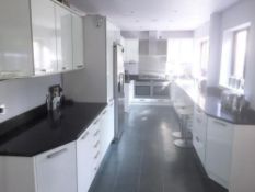 1 x RWK Einbaukuchen Contemporary White Gloss Fitted Kitchen With Galaxy Quartz Worktops and Applian